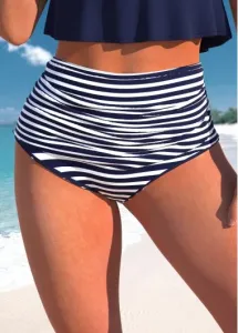 Modlily High Waisted Striped Navy Bikini Bottom - XXL #181943