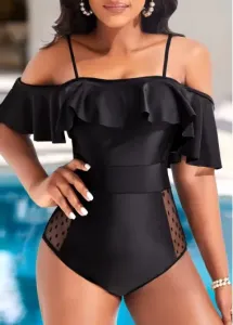 Modlily Lace Black Flounce One Piece Swimwear - XL