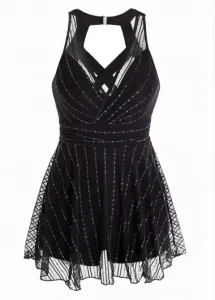 Modlily Lace Black Criss Cross One Piece Swimwear - L #933358
