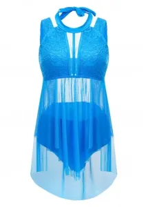 Modlily Lace Mid Waisted Sky Blue Swimdress and Panty - L