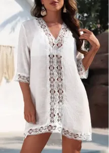 Modlily Lace Patchwork Lightweight White Cover Up - M