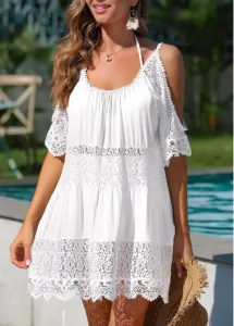 Modlily Lace White Cold Shoulder Cover Up - S