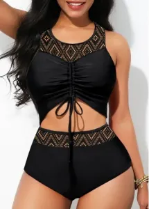 Modlily Lace Wide Strap Black Bikini Top - S