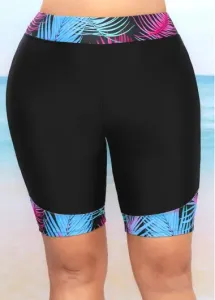 Modlily Leaf Print Skinny High Waist Swim Shorts - XL