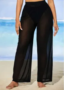 Modlily Mesh Solid High Waisted Beach Pants - L