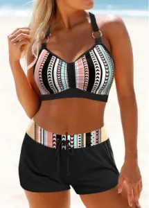 Modlily Metal Ring Striped Multi Color Bikini Top - M