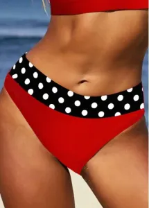 Modlily Mid Waisted Polka Dot Red Bikini Bottom - M #827827