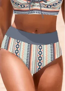 Modlily Mid Waisted Tribal Print Grey Bikini Bottom - XXL