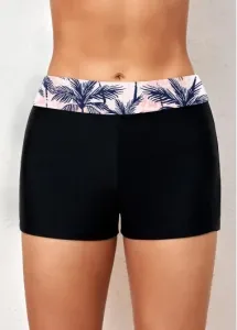 Modlily Mid Waisted Tropical Plants Print Black Swim Shorts - XXL