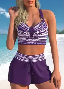 Modlily Plus Size Circular Ring Purple Bikini Top - 3X