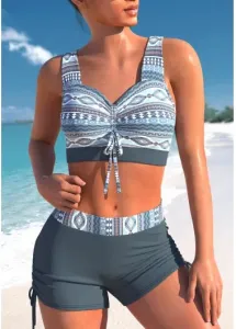 Modlily Plus Size Criss Cross Dusty Blue Bikini Set - 2X #772599
