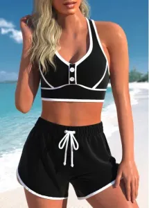 Modlily Plus Size High Waisted Criss Cross Black Bikini Set - 1X