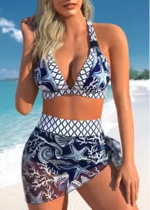 Modlily Plus Size High Waisted Mesh Navy Bikini Set - 1X