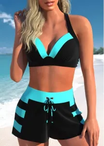 Modlily Plus Size High Waisted Patchwork Black Striped Bikini Set - 1X