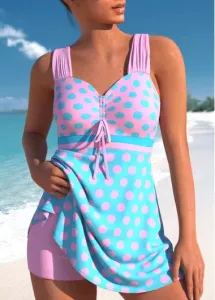 Modlily Plus Size Mid Waisted Criss Cross Pink Swimdress Set - 1X