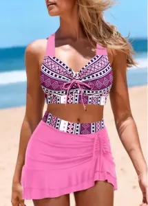 Modlily Plus Size Mid Waisted Drawstring Pink Bikini Set - 3X