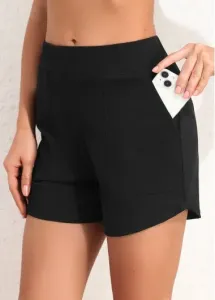 Modlily Pocket High Waisted Black Swim Shorts - L