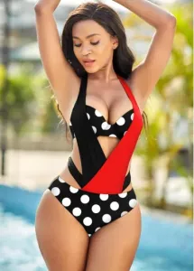 Modlily Polka Dot Tie Back Cutout One Piece Swimwear - XL