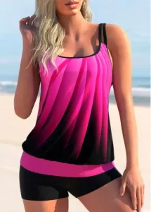 Modlily Ombre Hot Pink Double Straps Tankini Set - M