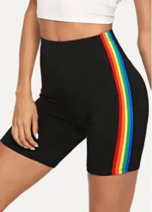 Modlily Rainbow Color Striped High Waisted Swim Shorts - S