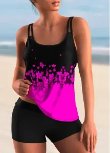 Modlily Hot Pink Floral Print Ombre Tankini Set - XS