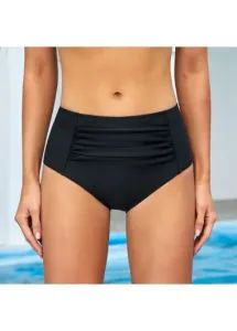 Modlily Ruched Black Mid Waist Swimwear Panty - XS