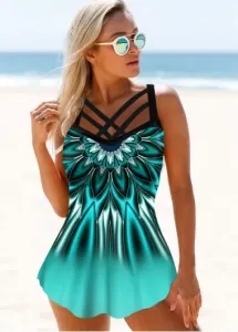 Modlily Strappy Front Printed Swimdress and Panty - S
