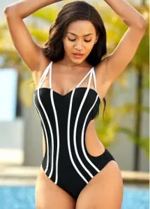 Modlily Striped Cutout Waist One Piece Swimwear - S