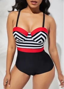 Modlily Striped Spaghetti Strap One Piece Swimwear - XXL