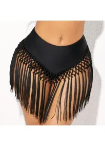 Modlily Mid Waisted Black Tassel Bikini Bottom - XL