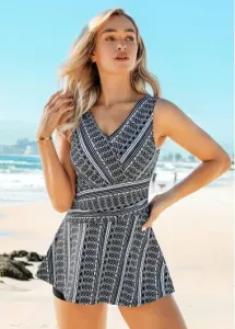 Modlily Tribal Print Wide Strap Swimdress and Shorts - S #180329