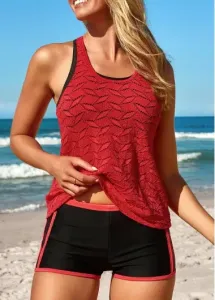 Modlily Two Piece Mid Waisted Red Tankini Set - L