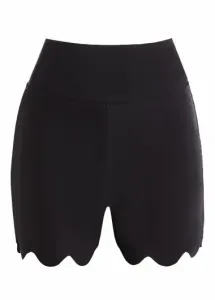 Modlily Wavy Hem High Waisted Black Swimwear Shorts - L