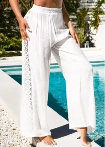 Modlily White Lace Stitching High Waisted Beach Pants - XXL