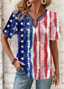 Modlily American Flag Multi Color Circular Ring T Shirt - XL