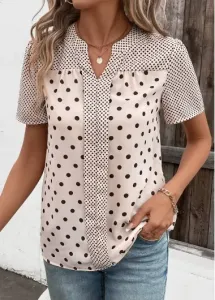 Modlily Beige Patchwork Polka Dot Short Sleeve T Shirt - XL