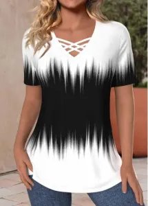Modlily Black Criss Cross Ombre Short Sleeve T Shirt - L