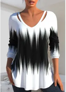 Modlily Black Cut Out Ombre Long Sleeve T Shirt - M