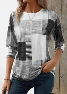 Modlily Black Friday Grey Patchwork Geometric Print T Shirt - 2XL