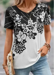 Modlily Black Lightweight Floral Print Short Sleeve T Shirt - 3XL #951571