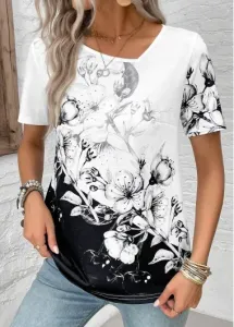 Modlily Black Lightweight Floral Print Short Sleeve T Shirt - S