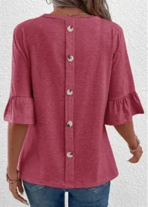 Modlily Coral Button Half Sleeve Round Neck T Shirt - 2XL
