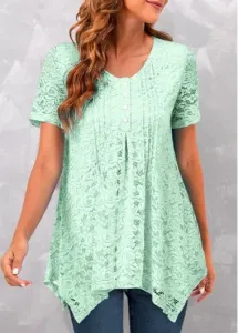 Modlily Mint Green Tuck Stitch Short Sleeve T Shirt - XL