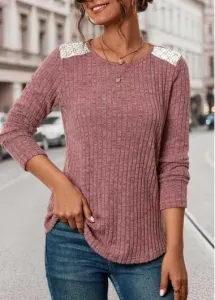 Modlily Dark Reddish Purple Patchwork Long Sleeve T Shirt - 2XL #1134743