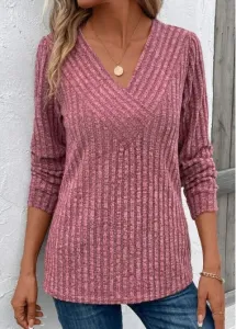 Modlily Dark Reddish Purple Patchwork Long Sleeve T Shirt - XL #1189548