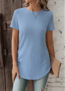 Modlily Dusty Blue Button Short Sleeve T Shirt - 2XL