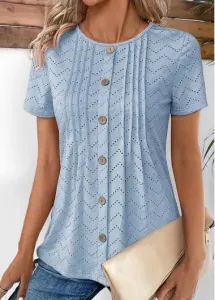 Modlily Dusty Blue Tuck Stitch Short Sleeve T Shirt - L