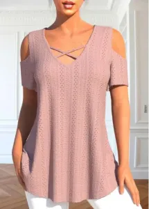 Modlily Dusty Pink Breathable Short Sleeve T Shirt - M