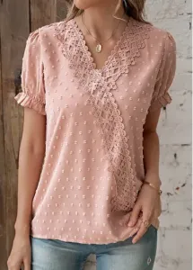 Modlily Dusty Pink Patchwork Short Sleeve T Shirt - 2XL #936108