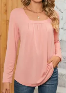 Modlily Dusty Pink Ruched Long Sleeve Square Neck T Shirt - 2XL
